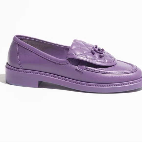 Chanel Violet Quilted Tab Lambskin Flap Loafers NWT - Picture 2 of 4
